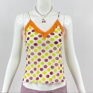 Vtg 90s 00s mesh polka dot spaghetti strap tank